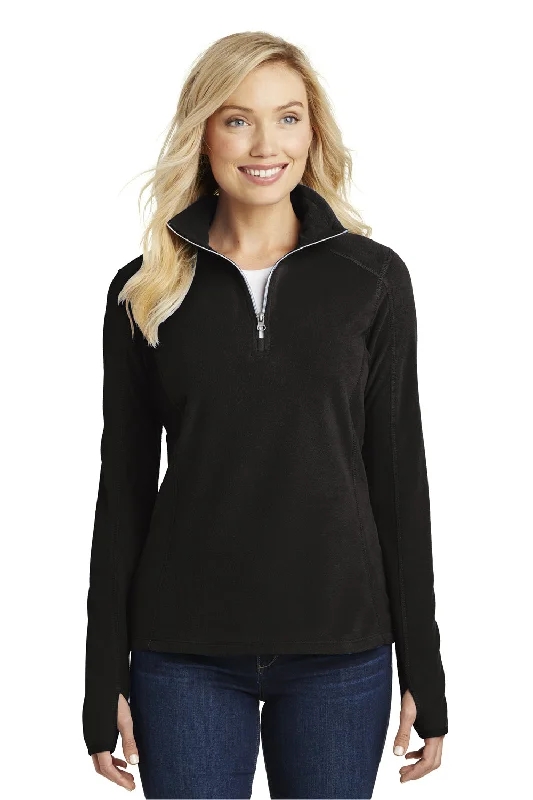 Port Authority Womens Pill Resistant Microfleece 1/4 Zip Sweatshirt - Black Hoodie with Ribbed Cuffs Snug Fit Comfort Port Authority Womens Pill Resistant Microfleece 1/4 Zip Sweatshirt - Black Hoodie with Ribbed Cuffs Snug Fit Comfort