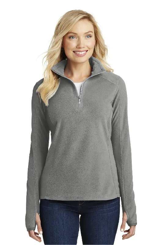 Port Authority Womens Pill Resistant Microfleece 1/4 Zip Sweatshirt - Pearl Grey Hoodie with High Neck Warm Protective Port Authority Womens Pill Resistant Microfleece 1/4 Zip Sweatshirt - Pearl Grey Hoodie with High Neck Warm Protective