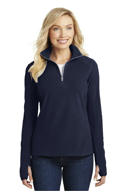 Port Authority Womens Pill Resistant Microfleece 1/4 Zip Sweatshirt - True Navy Blue Hoodie with Slit Hem Functional Movement Port Authority Womens Pill Resistant Microfleece 1/4 Zip Sweatshirt - True Navy Blue Hoodie with Slit Hem Functional Movement