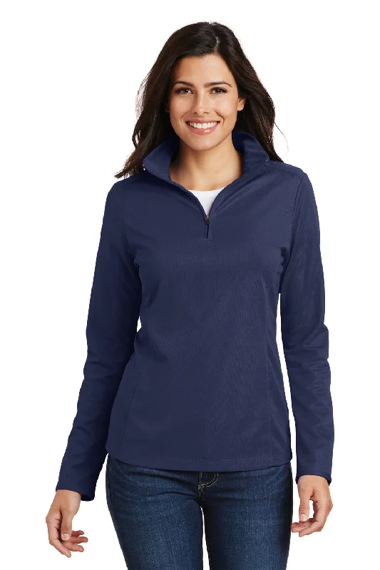 Port Authority Womens Moisture Wicking 1/4 Zip Sweatshirt - True Navy Blue Hoodie with Hem Patch Decorative Personalized Port Authority Womens Moisture Wicking 1/4 Zip Sweatshirt - True Navy Blue Hoodie with Hem Patch Decorative Personalized