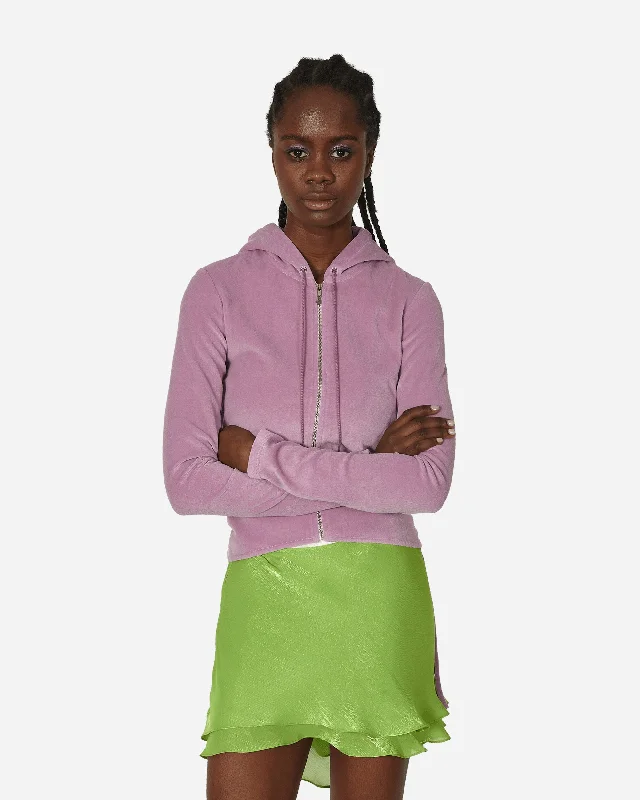 Velour Ruched Zip-Up Hoodie Lavender Hoodie with Belted Waist Structured Tailored