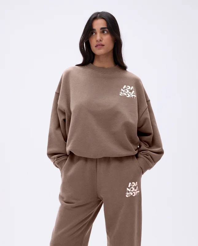 Retro Relaxed Sweatshirt - Pebble Brown/Marshmallow White Hoodie with Ribbed Hem Stretchable Secure Retro Relaxed Sweatshirt - Pebble Brown/Marshmallow White Hoodie with Ribbed Hem Stretchable Secure