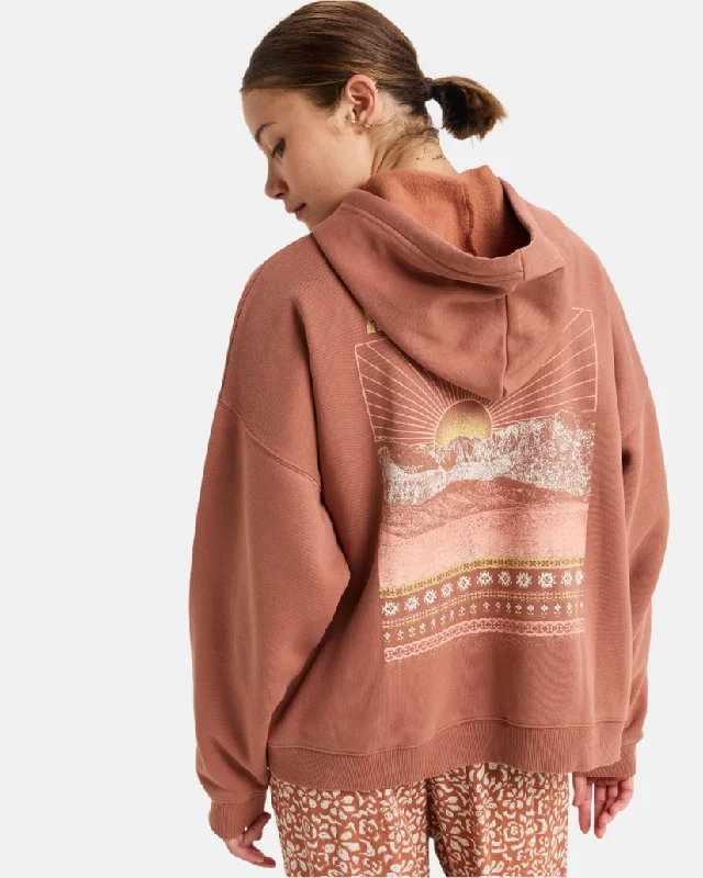 Roxy Lineup Oversized Zip Hoodie - RUSSET Hoodie with Distressed Vintage Worn