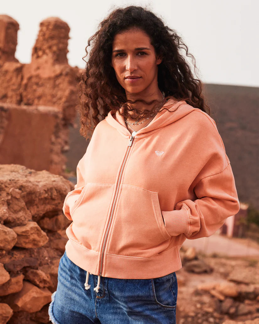 Roxy Sahara Vibes Zip Hoodie - TERRA COTTA Hoodie with Fur Luxurious Winter