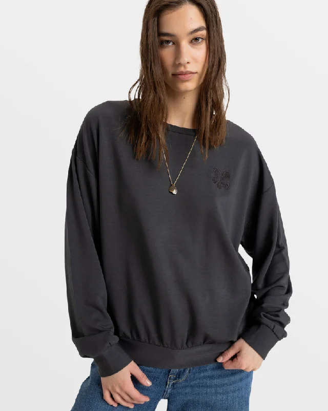 Roxy Surfing By Moonlight Pullover Sweatshirt - PHANTOM Hoodie with Rhinestones Sparkly Elegant Roxy Surfing By Moonlight Pullover Sweatshirt - PHANTOM Hoodie with Rhinestones Sparkly Elegant