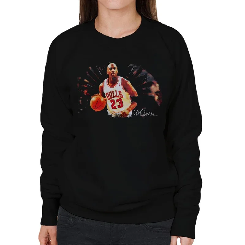 Sidney Maurer Original Portrait Of Basketballer Michael Jordan Women's Sweatshirt Hoodie with Batwing Sleeves Loose Dramatic Sidney Maurer Original Portrait Of Basketballer Michael Jordan Women's Sweatshirt Hoodie with Batwing Sleeves Loose Dramatic