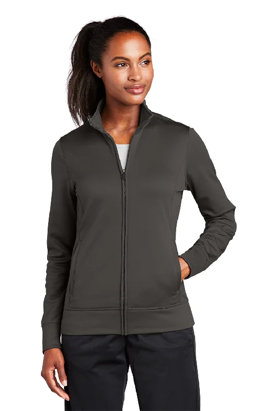 Sport-Tek Womens Sport-Wick Moisture Wicking Fleece Full Zip Sweatshirt w/ Pockets - Iron Grey Hoodie with Lining Warm Insulated