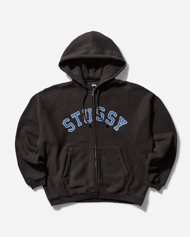 Men's Faded Graphic Zip Hoodie Washed Black Hoodie with Turtle Neck Cozy Winter