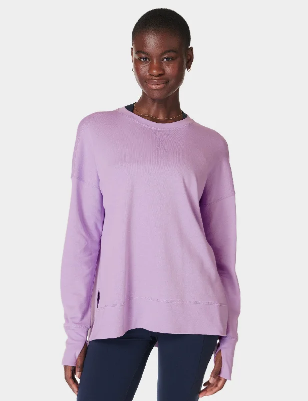 After Class Longline Sweatshirt - Prism Purple Hoodie with Applique Textured Unique