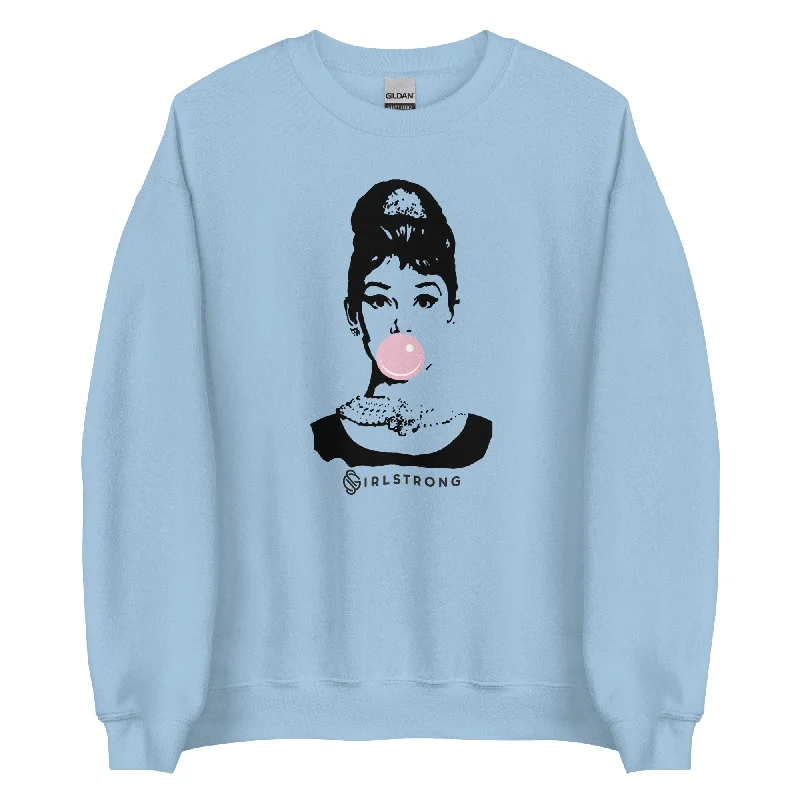 THE ESSENTIAL UNISEX SWEATSHIRT LIGHT BLUE AUDREY HEPBURN Hoodie with Typography Text Message THE ESSENTIAL UNISEX SWEATSHIRT LIGHT BLUE AUDREY HEPBURN Hoodie with Typography Text Message