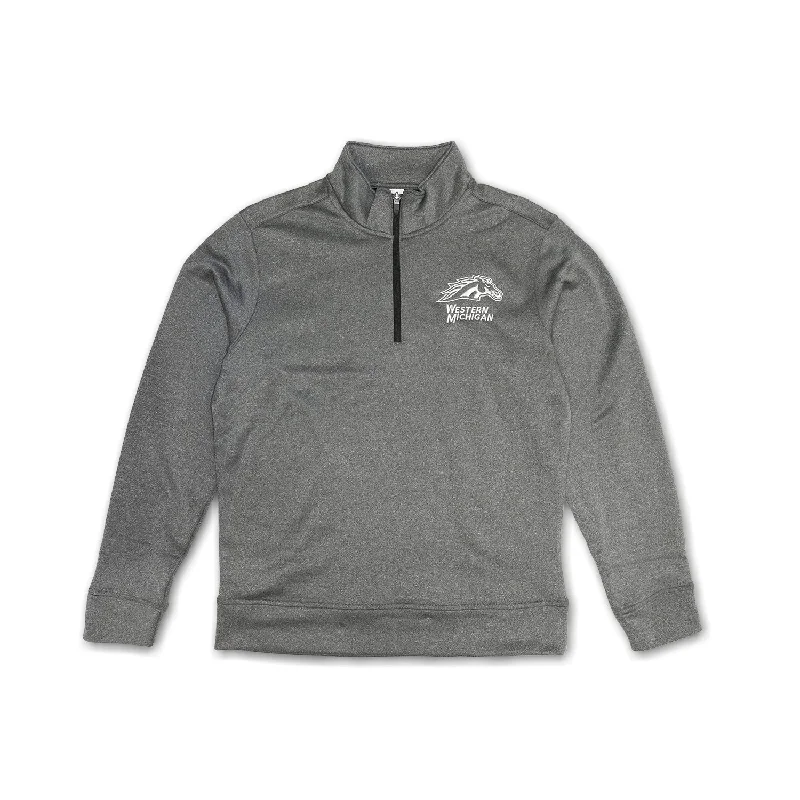 Western Michigan 1/4 Zip Pullover Sweatshirt Hoodie with Frayed Bohemian Relaxed