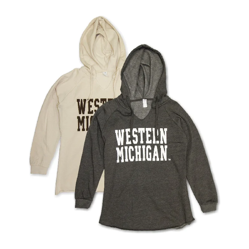Ladies' Western Michigan Classic Raw Hem Hoodie Hoodie with Camouflage Military Edgy Ladies' Western Michigan Classic Raw Hem Hoodie Hoodie with Camouflage Military Edgy