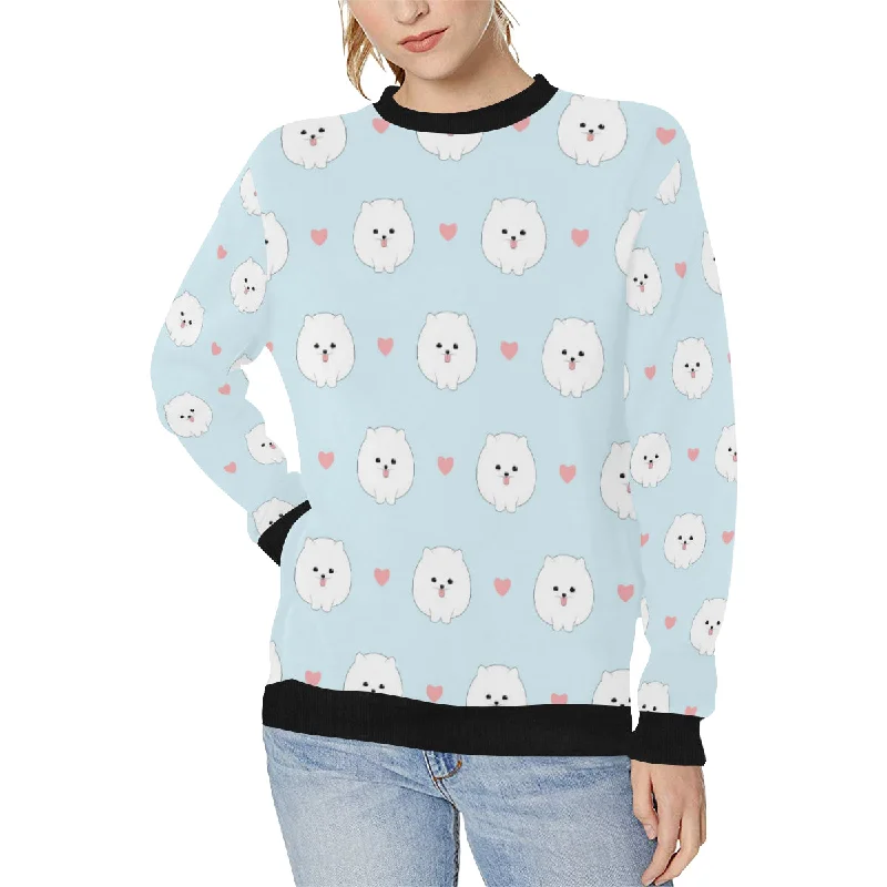 White cute pomeranian pattern Women's Crew Neck Sweatshirt Graphic Hoodie Design Print White cute pomeranian pattern Women's Crew Neck Sweatshirt Graphic Hoodie Design Print