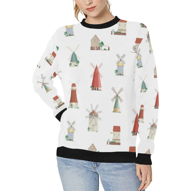windmill design pattern Women's Crew Neck Sweatshirt Hoodie Crop Top Short Trendy