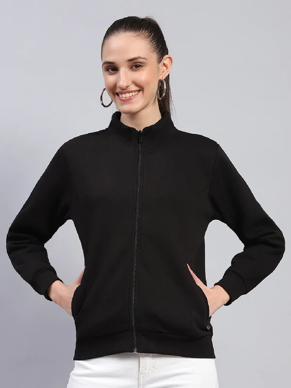 Women Black Solid Mock Neck Full Sleeve Sweatshirt Hoodie with V-Neck Classic Versatile Women Black Solid Mock Neck Full Sleeve Sweatshirt Hoodie with V-Neck Classic Versatile