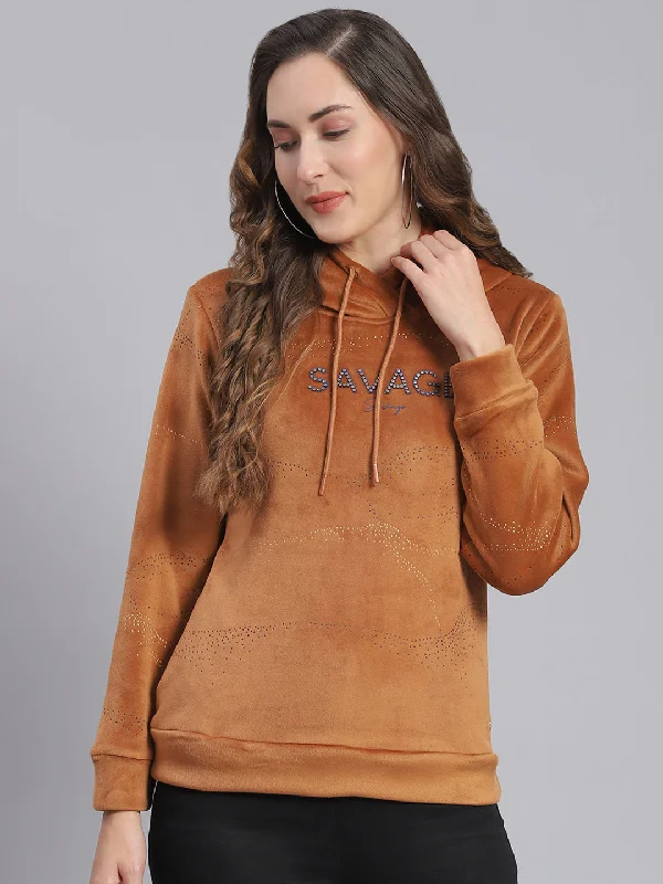 Women Brown Printed Hooded Full Sleeve Sweatshirts Hoodie with Pocket Utility Practical Women Brown Printed Hooded Full Sleeve Sweatshirts Hoodie with Pocket Utility Practical