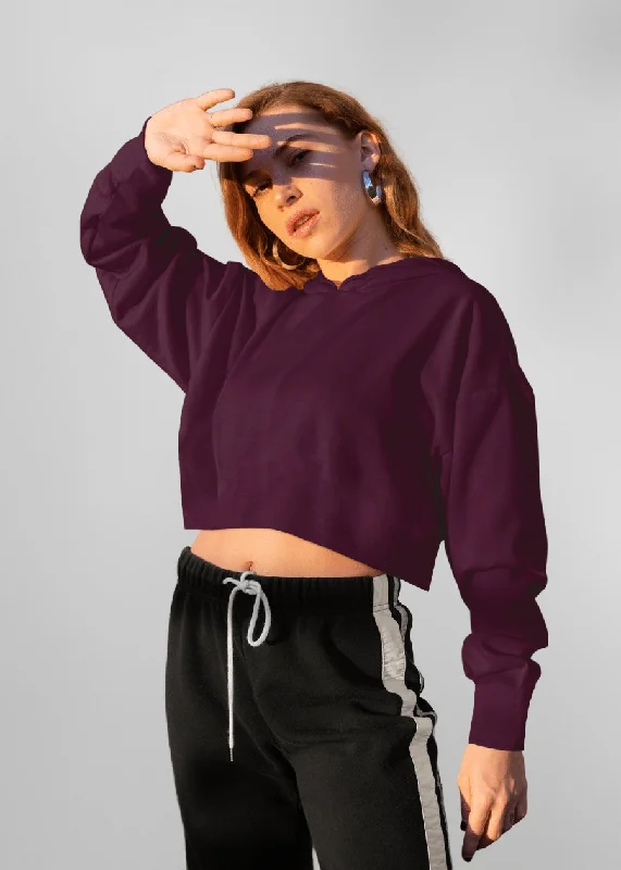 Wine Solid Cropped Hoodie For Women |  Pronk Hoodie with Color Block Contrast Stylish